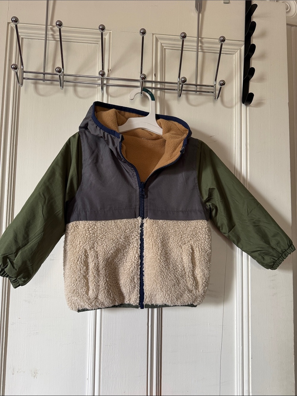 Carter's Olive, Charcoal & Cream Hooded Sherpa Jacket